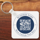 Anpassbarer QR-Code & Text | Dunkles Marineblau Schlüsselanhänger (Vorderseite)