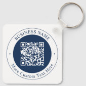 Anpassbarer QR-Code & Text | Dunkles Marineblau Schlüsselanhänger (Rückseite)