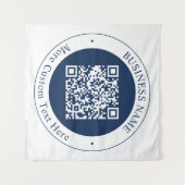 Anpassbarer QR-Code & Text | Dunkles Marineblau Wandteppich (Vorderseite (Horizontal))