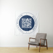 Anpassbarer QR-Code & Text | Dunkles Marineblau Wandteppich (Beispiel (Horizontal))