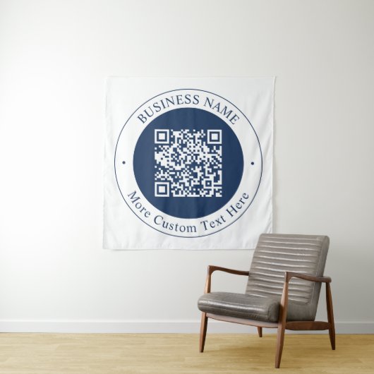 Anpassbarer QR-Code & Text | Dunkles Marineblau Wandteppich (Beispiel)