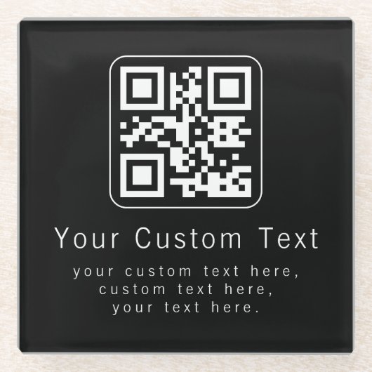 Anpassbarer QR-Code und bearbeitbarer Textbaustein Glasuntersetzer (Vorderseite)