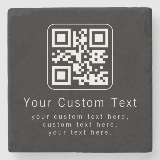 Anpassbarer QR-Code und bearbeitbarer Textbaustein Steinuntersetzer (Vorderseite)