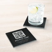 Anpassbarer QR-Code und bearbeitbarer Textdesign Glasuntersetzer (Schrägansicht)