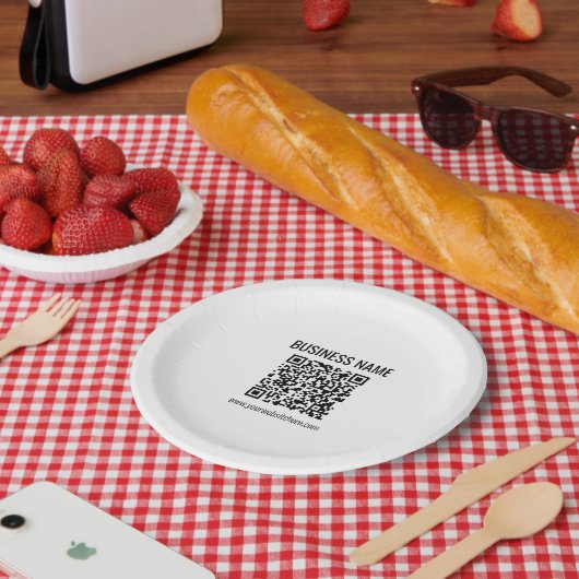 Anpassbarer QR-Code und Geschäftsname Pappteller (Picknick)