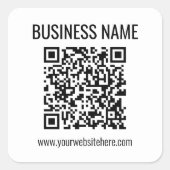Anpassbarer QR-Code und Geschäftsname Quadratischer Aufkleber (Vorderseite)