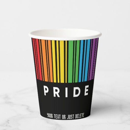 Anpassbarer Regenbogen-Barcode LGBTQIA+ Pappbecher (Rückseite)