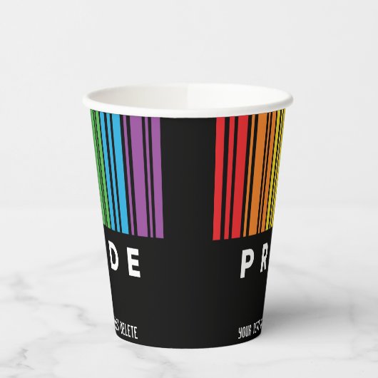 Anpassbarer Regenbogen-Barcode LGBTQIA+ Pappbecher (Links)