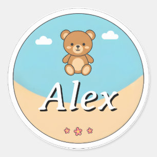 Anpassbarer runder Kindername-Aufkleber – Teddybär Aufkleber