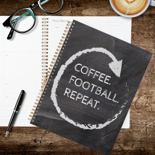 Anpassbarer Satz Kaffee. Fußball. Wiederholen. Planer