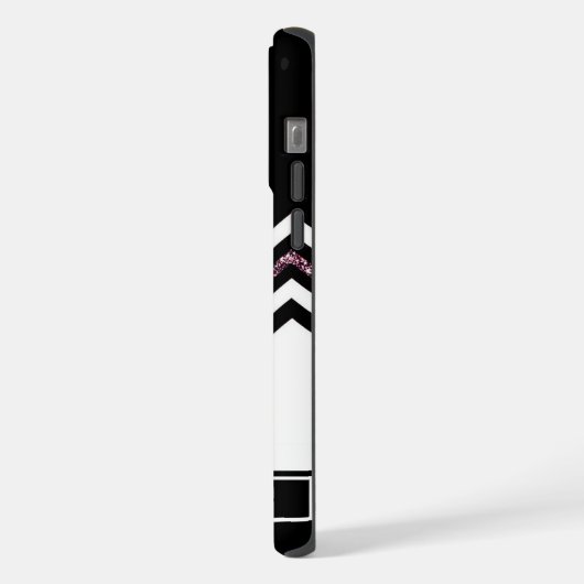 Anpassbarer Schwarz-weißer Lila Glitzer Zickzack iPhone Hülle (Linke Seite)
