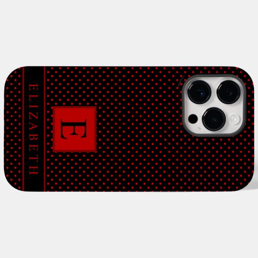 Anpassbarer schwarzer Hintergrund Red Polka Dot Case-Mate iPhone Hülle (Rückseite (Horizontal))