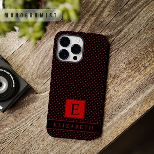 Anpassbarer schwarzer Hintergrund Red Polka Dot Case-Mate iPhone Hülle