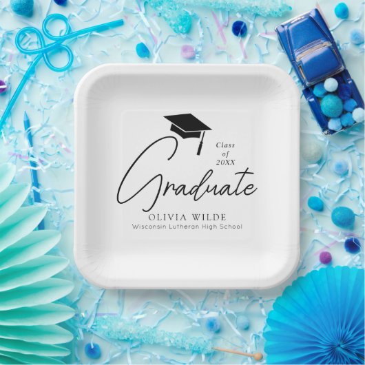 Anpassbarer Script Black & White Abschluss Pappteller (Party)