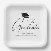 Anpassbarer Script Black & White Abschluss Pappteller (Vorderseite)