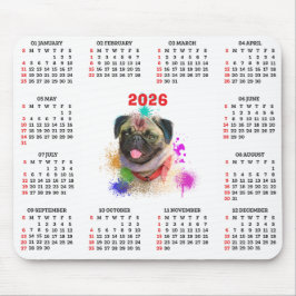 Anpassbarer süßer Mops-Hund-Kalender Mousepad