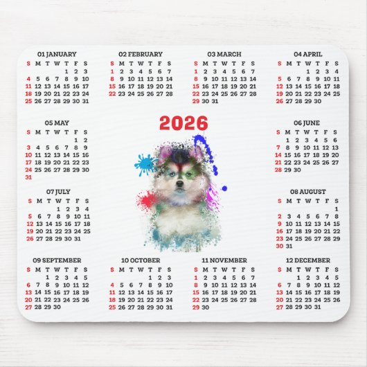 Anpassbarer süßer Pomsky-Hundekalender Mousepad (Vorne)