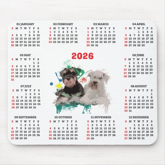 Anpassbarer süßer Schnauzer-Hundekalender Mousepad (Vorne)
