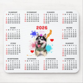 Anpassbarer süßer sibirischer Husky-Hundekalender Mousepad