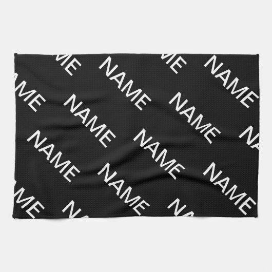 Anpassbarer Text | Bold Modern Black & White Geschirrtuch (Horizontal)