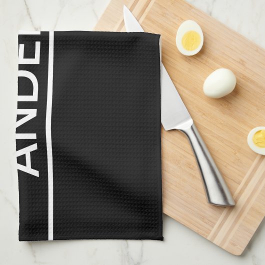 Anpassbarer Text | Bold Modern Black & White Geschirrtuch (Viertel Falte)
