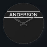 Anpassbarer Text | Bold Modern Black & White Große Wanduhr<br><div class="desc">Kühner zeitgenössischer Look.</div>