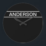 Anpassbarer Text | Bold Modern Black & White Große Wanduhr<br><div class="desc">Kühner zeitgenössischer Look.</div>