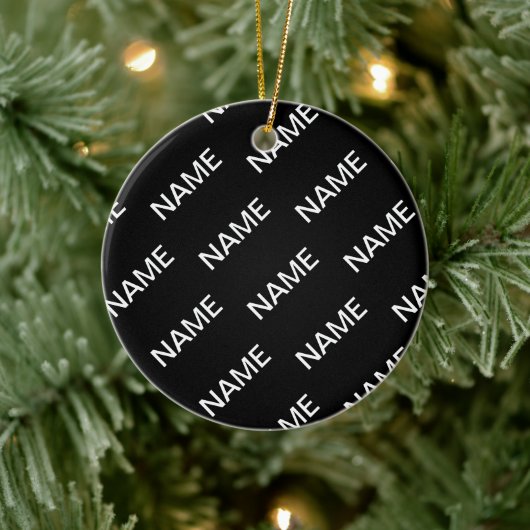 Anpassbarer Text | Bold Modern Black & White Keramik Ornament (Baum)