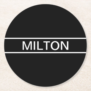 Anpassbarer Text   Bold Modern Black & White Runder Pappuntersetzer