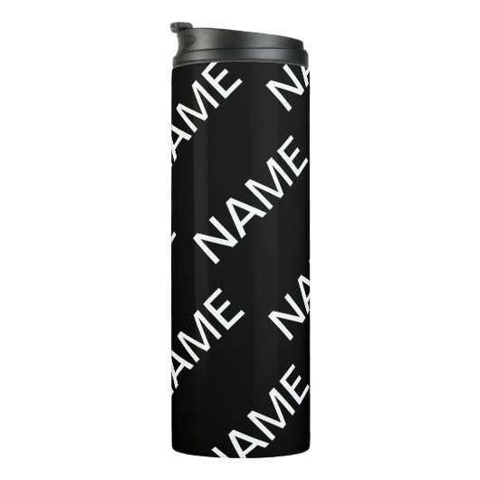 Anpassbarer Text | Bold Modern Black & White Thermosbecher (Nach rechts gedreht)