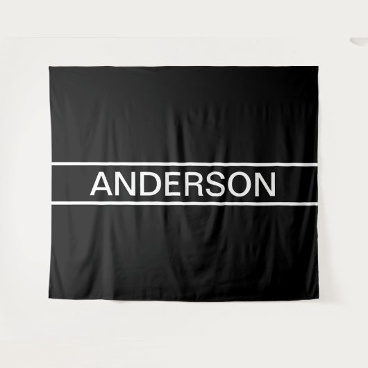 Anpassbarer Text | Bold Modern Black & White Wandteppich (Vorderseite (Horizontal))