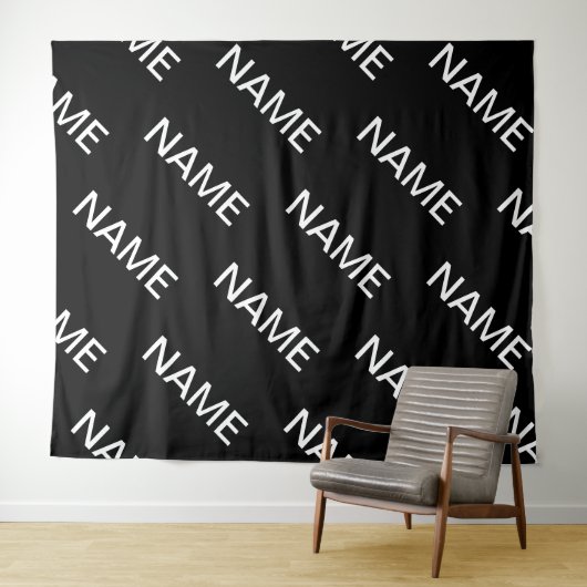 Anpassbarer Text | Bold Modern Black & White Wandteppich (Beispiel (Horizontal))