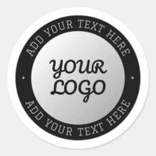 Anpassbarer Text & Ihr Logo Grauer Gradient Runder Aufkleber