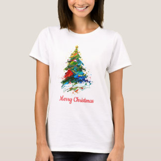 Anpassbarer Text Weihnachtsbaum Ölmalerei T-Shirt