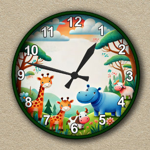 Anpassbarer Tier-Safari für Kinder Runde Wanduhr
