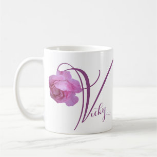 Anpassbarer Vicky-Name hübsche rosa Rose floral  Kaffeetasse