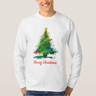 Anpassbarer Weihnachtsbaum-Ölgemälde-Langarmshirt T-Shirt