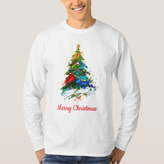 Anpassbarer Weihnachtsbaum-Ölgemälde-Langarmshirt T-Shirt