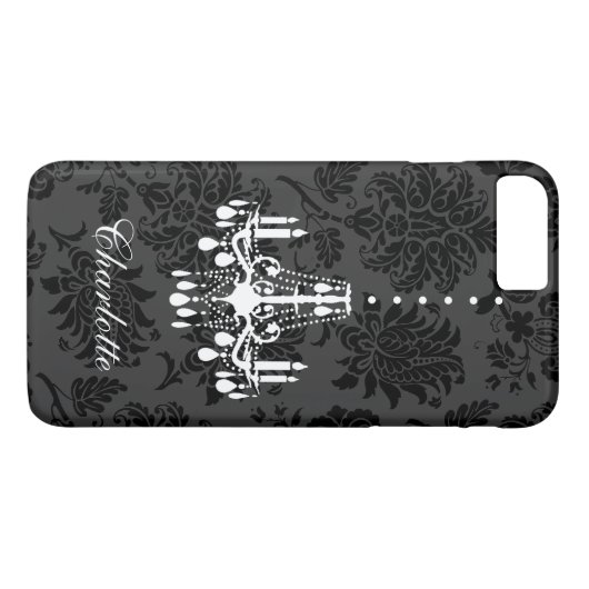 Anpassbarer weißer Kronleuchter auf Damask iPhone Case-Mate iPhone Hülle (Rückseite (Horizontal))