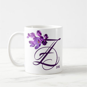 Anpassbarer Zoe Name lila Blumen Boho Vintage Kaffeetasse