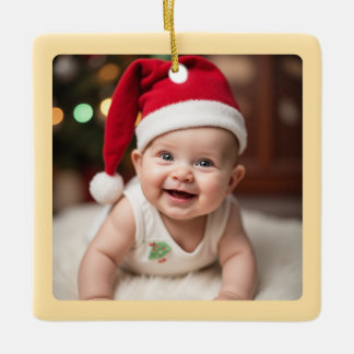 Anpassbares Baby-Erstweihnachten-Quadrat Keramikornament