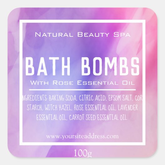 Anpassbares Bath Bombensiegel Quadratischer Aufkleber (Vorderseite)