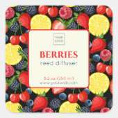 Anpassbares Beeren-Reed-Diffuser-Label Quadratischer Aufkleber (Vorderseite)