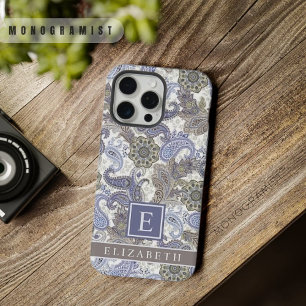 Anpassbares Blau Lila Grau Weiß Paisley iPhone 15 Pro Max Hülle