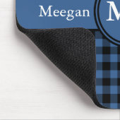 Anpassbares Blau und Schwarz kariertes Gingham Mousepad (Ecke)