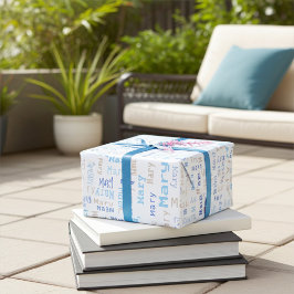 Anpassbares Blauer Name-Geschenkpapier Geschenkpapier