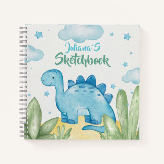 Anpassbares blaues Dinosaurier-Skizzenbuch Notizblock