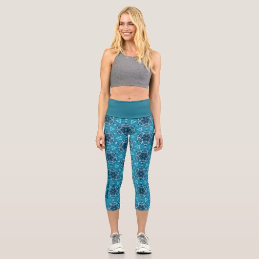 anpassbares blaues Fahrradmuster Capri Leggings (Vorderseite)