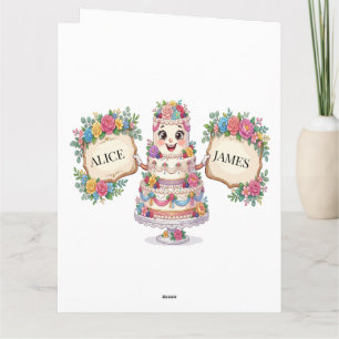 Anpassbares Blumiges Hochzeitstorten-Willkommenssc Dankeskarte