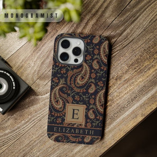 Anpassbares dunkelblaues beiges Paisley-Muster iPhone 15 Pro Max Hülle